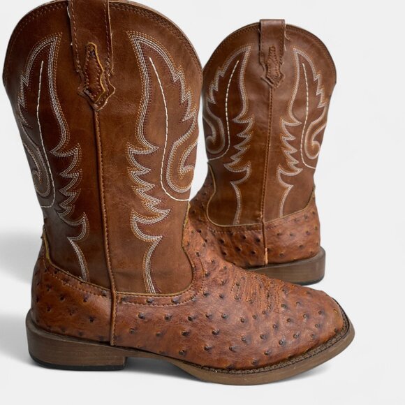 Roper Other - Roper Faux Leather Ostrich Print Western Cowboy Brown Boots Youth Boys 5